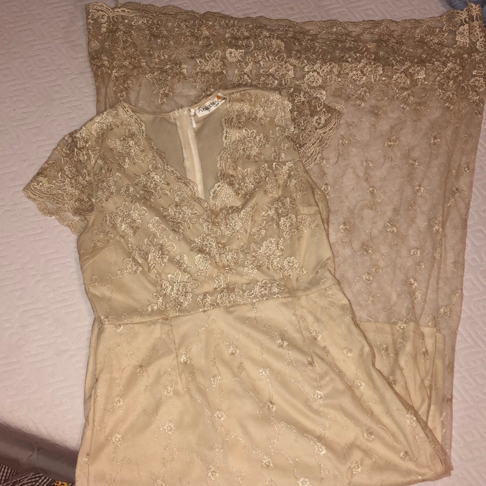 Gold and Tan/cream Floral Lace Dress